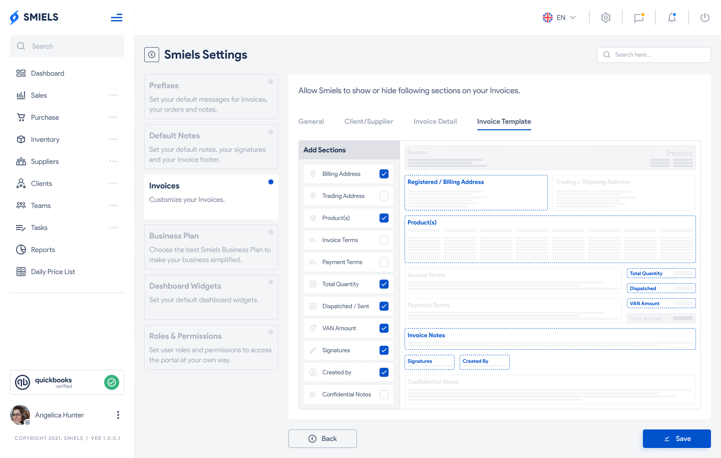 Invoice settings
