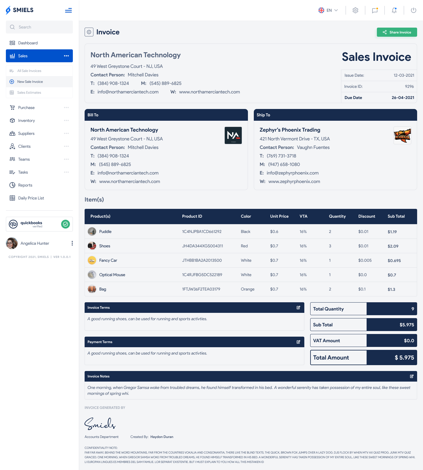 sample invoice